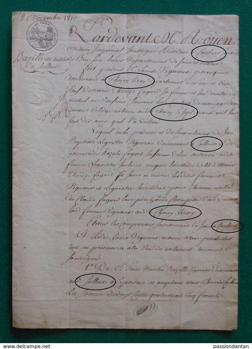 Manuscrit Daté De 1810 - Coubert - Choisy Le Roi - Solers - Soignolles En Brie - Manuscripts
