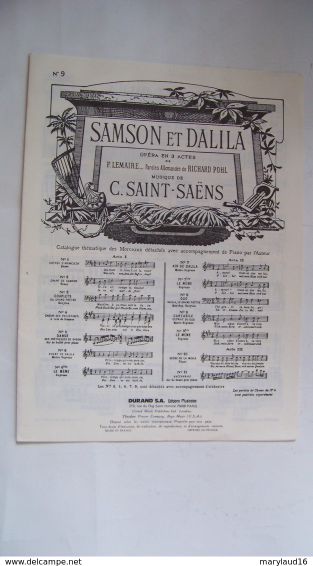 Camille Saint Saëns - Samson Et Dalila,  (Ed A. Durand - 5 Feuillets) - S-U