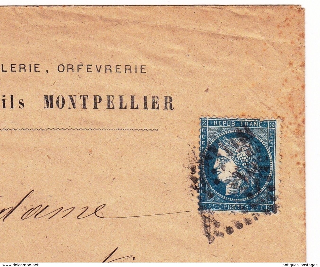 Lettre Montpellier Hérault 1872 Bardon & Fils Bijouterie Joillerie Orfévrerie Carcassonne Aude - 1871-1875 Cérès