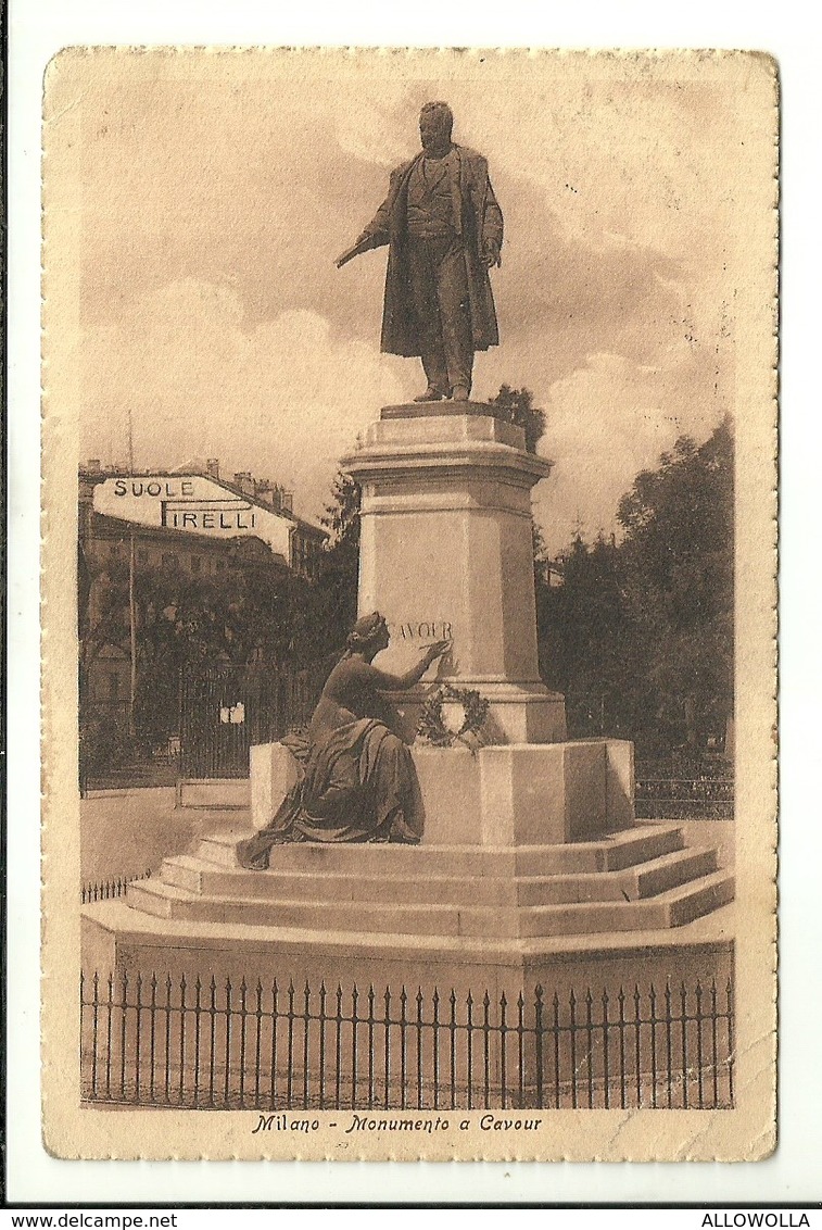 3945 " MILANO-MONUMENTO A CAVOUR " PUBBLICITA' SUOLE PIRELLI - CARTOLINA POSTALE ORIGINALE SPEDITA 1927 - Milano (Milan)