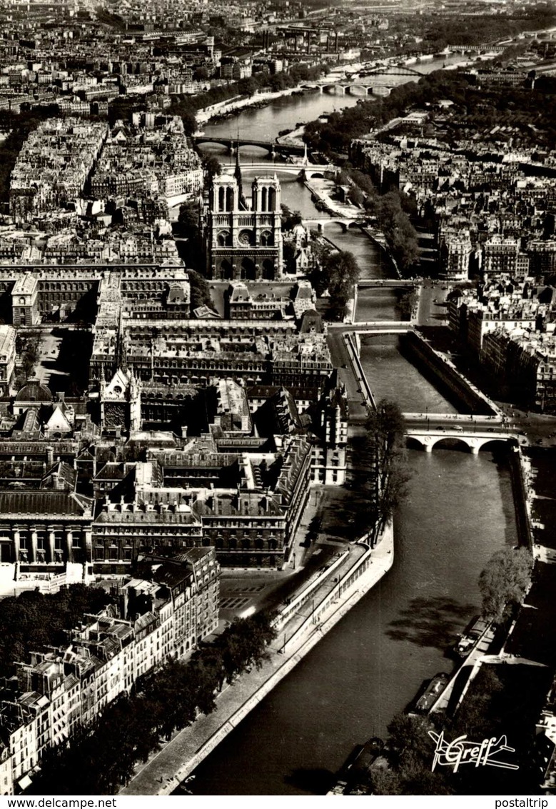 PARIS VUE AERIENNE LA SEINE RIVE GAUCHE DE L'ILE DE LA CITE L'EGLISE NOTRE-DAME DE PARIS  Francia  France Frankreich - Notre Dame De Paris