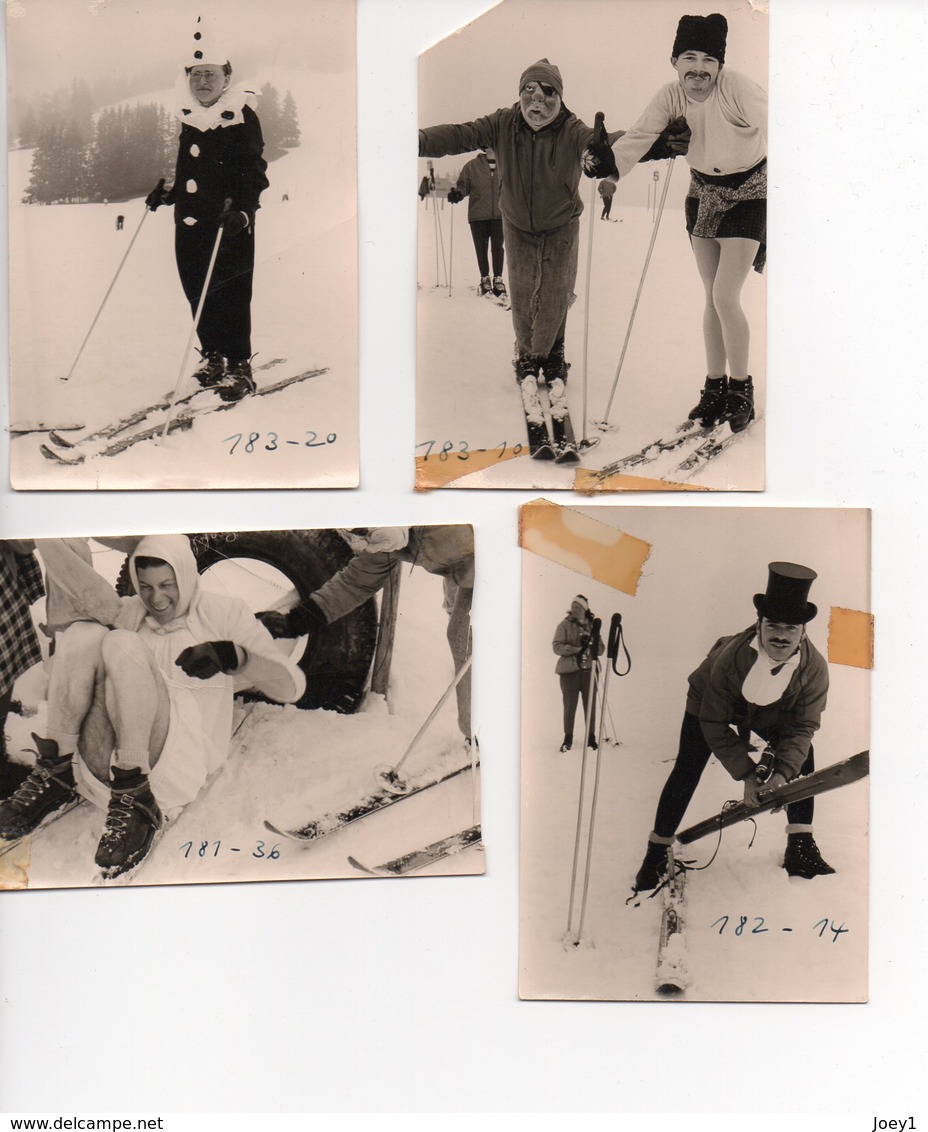 1 Lot De 14 Photos Sport D'hiver,déguisé Sur Les Pistes Années 50 Format 6/9 - Personnes Anonymes