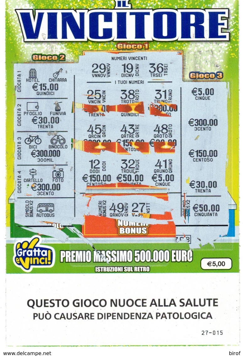 GRATTA E VINCI   - IL VINCITORE DA €5.00 - USATO (SERIE STELLA NUOCE ALLA SALUTE) - Biglietti Della Lotteria