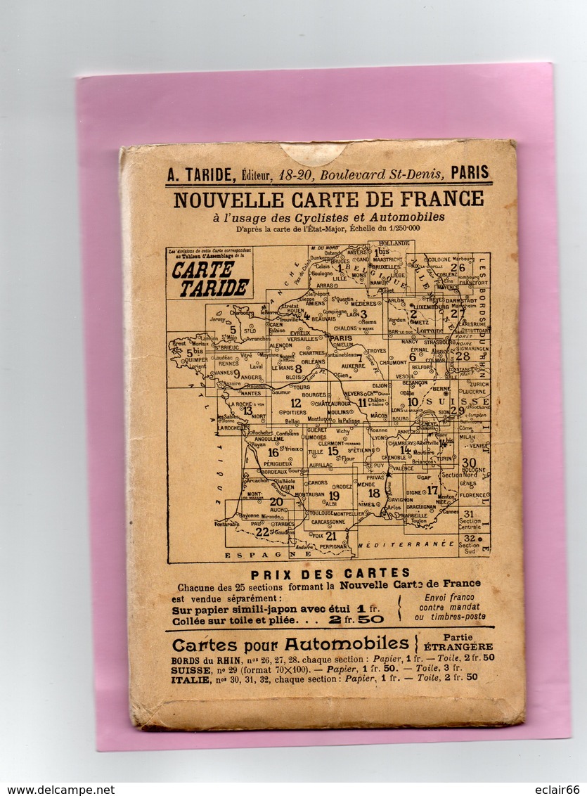 CARTE ROUTIERE A.TARIDE N°3 Environs De Paris Section NORD-EST  Pour Cyclistes Et Automobilistes - Cartes Routières