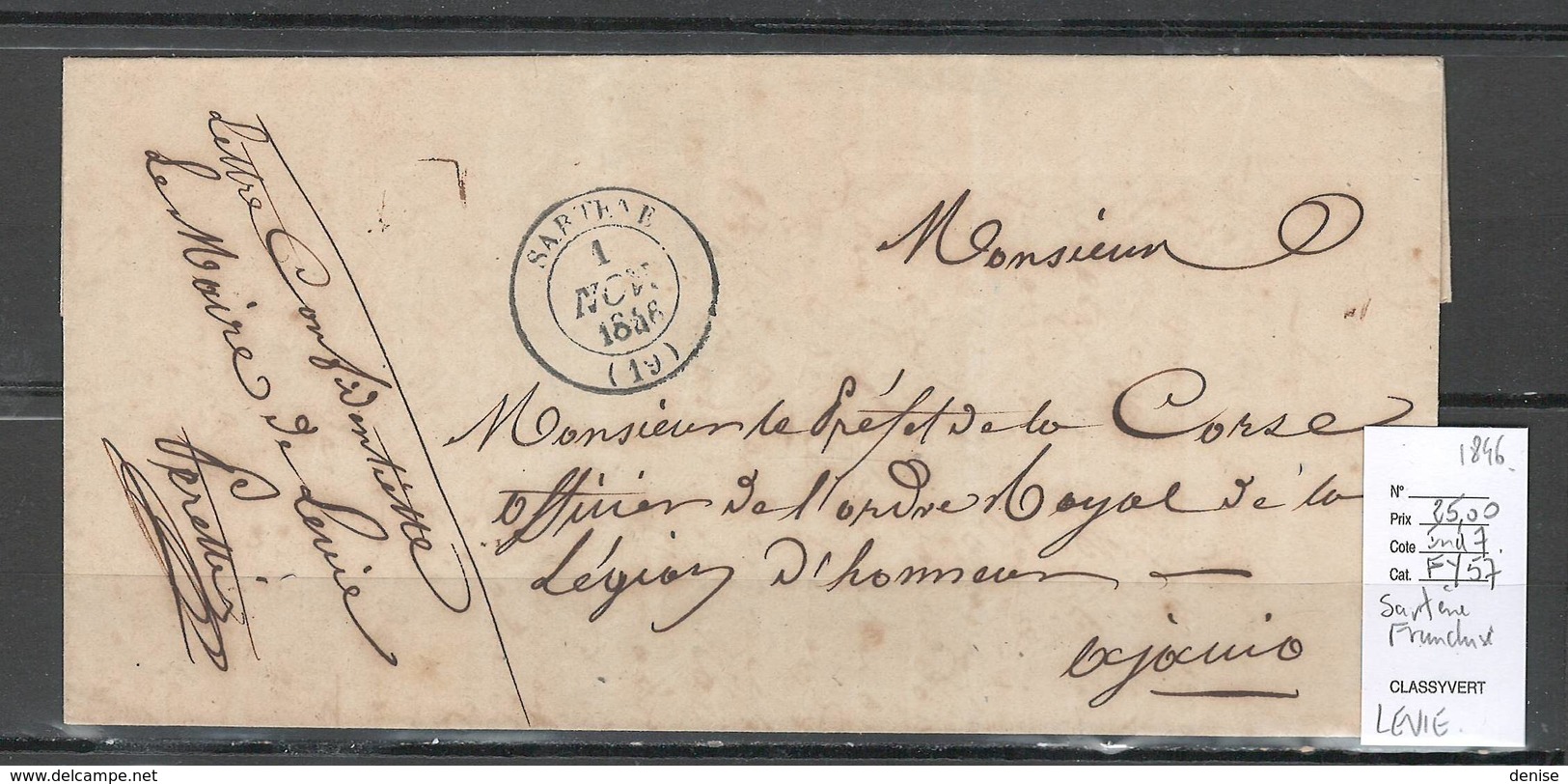 France - Lettre De SARTENE -LEVIE - Corse-  1846 - Franchise - 1801-1848: Précurseurs XIX