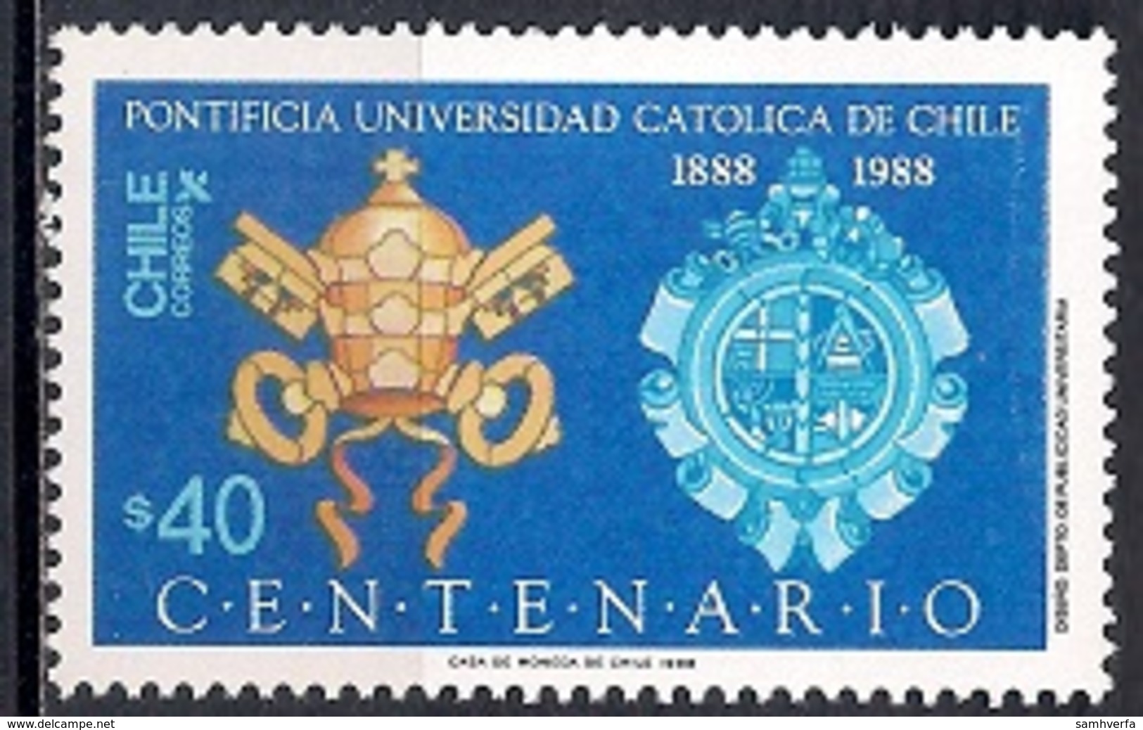 Chile 1988 - MINT - The 100th Anniversary Of Pontifical Catholic University Of Chile - Chile