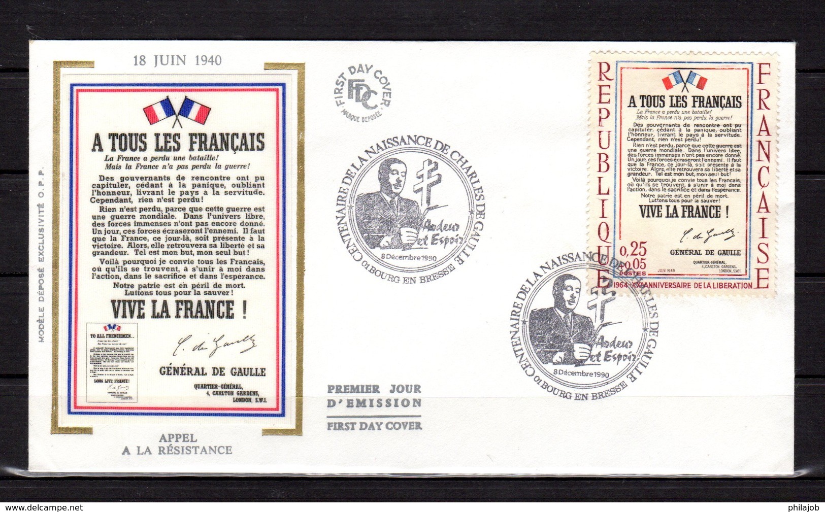 " GENERAL DE GAULLE / APPEL DU 18 JUIN " Sur Enveloppe Commémorative De 1990 Parfait état - De Gaulle (Generaal)