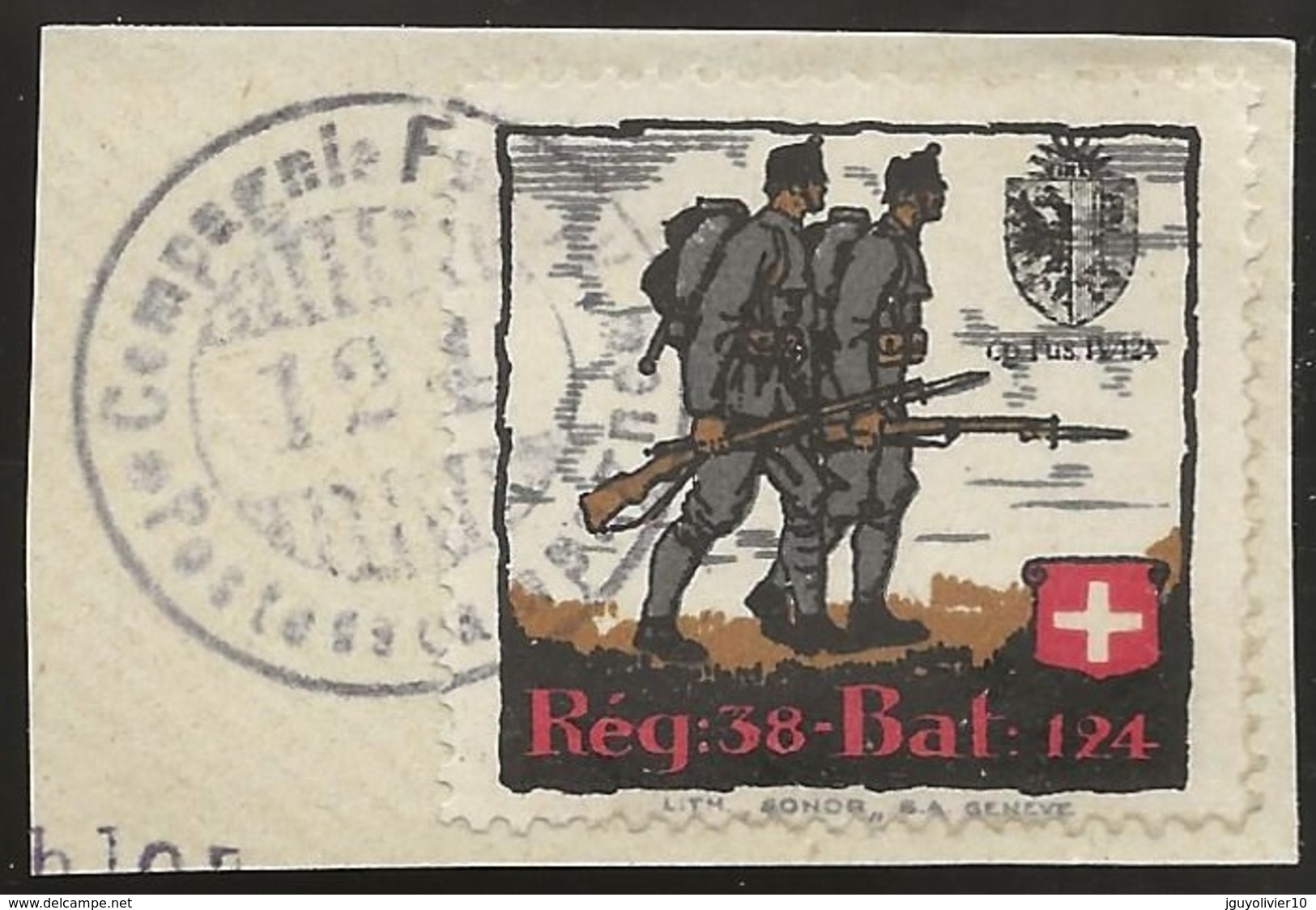 Suisse WWI Vignette Militaire Soldatenmarken LANDWEHR 1914-18 VF Used On Piece. 'Cp. Fus. IV/124' Ovpt. Scarce Thus - Vignettes