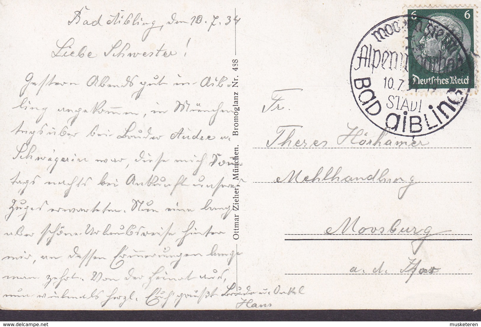 Germany Deutsches Reich PPC Bad Aibling Gesamtansicht Kirche Kurhaus Ottmar Zieher Sonderstempel BAD AIBLING 1934 - Bad Aibling