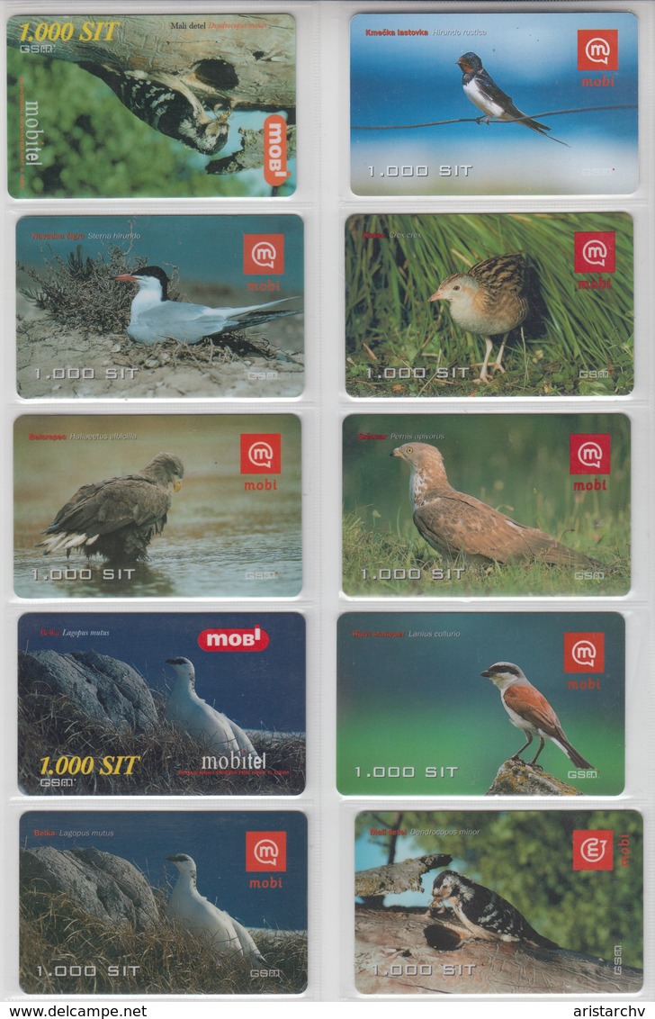 SLOVENIA MOBITEL BIRD SWALLOW PTARMIGAN TERN WOODPECKER CORNCRAKE BUZZURD SHRIKE EAGLE 10 PHONECARDS - Autres & Non Classés