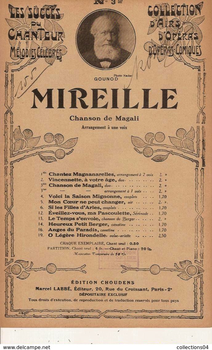 PARTITION / 155 / MIREILLE / GOUNOD / CHANSON DE MAGALI - Opéra