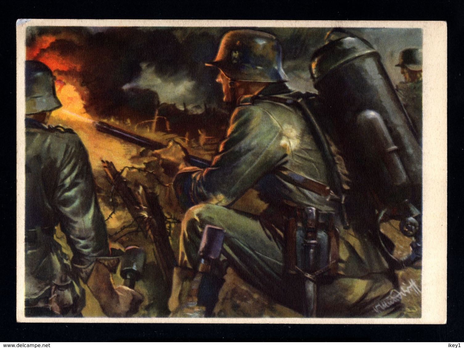 16551-GERMAN EMPIRE-MILITARY PROPAGANDA POSTCARD GERMAN SOLDIER In ACTION.WWII.DEUTSCHES REICH.POSTKARTE.carte Postale - Briefe U. Dokumente