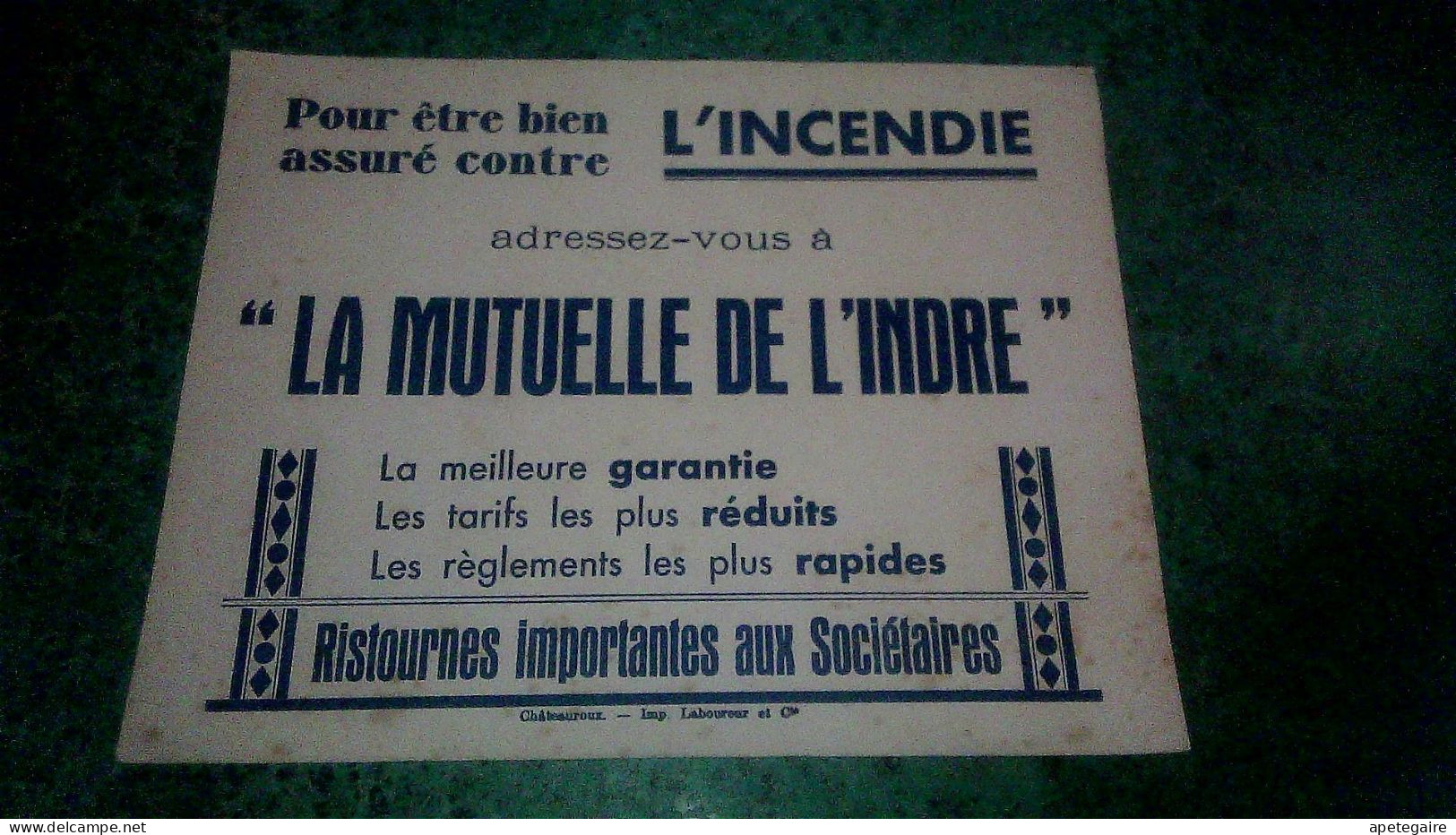 Vieux Papier Buvard La Mutuelle De L'Indre - M