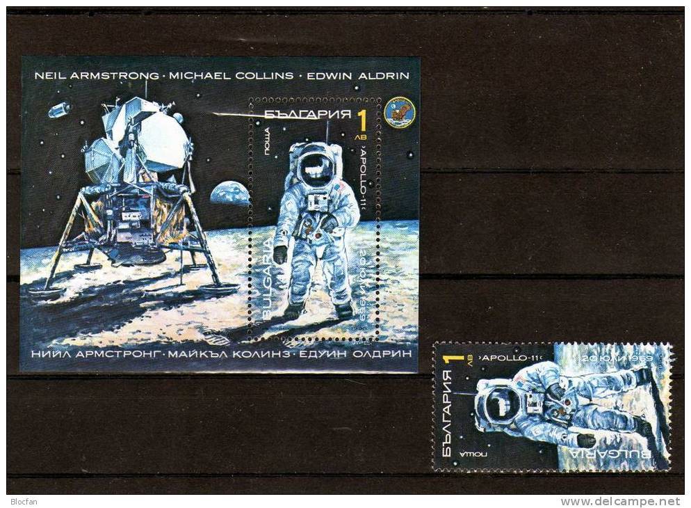 Mondlandung 1969 Bulgarien 3876+Block 213 ** 4€ Raumfahrt Der USA Amstrong Auf Dem Mond S/s Bloc M/s Sheet Bf Space - United States