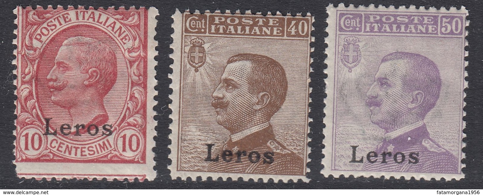 ITALIA - LEROS - 1912 - Lotto Di 3 Valori Nuovi MH/MNH: Unificato 3, 6 E 7. - Ägäis (Lero)