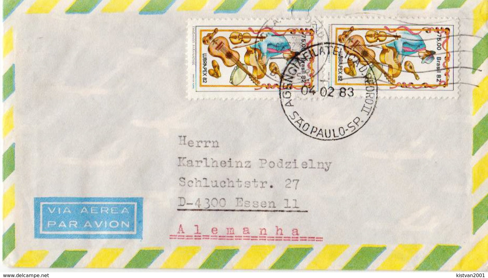 Postal History Cover: Brazil Stamps On Cover - Música