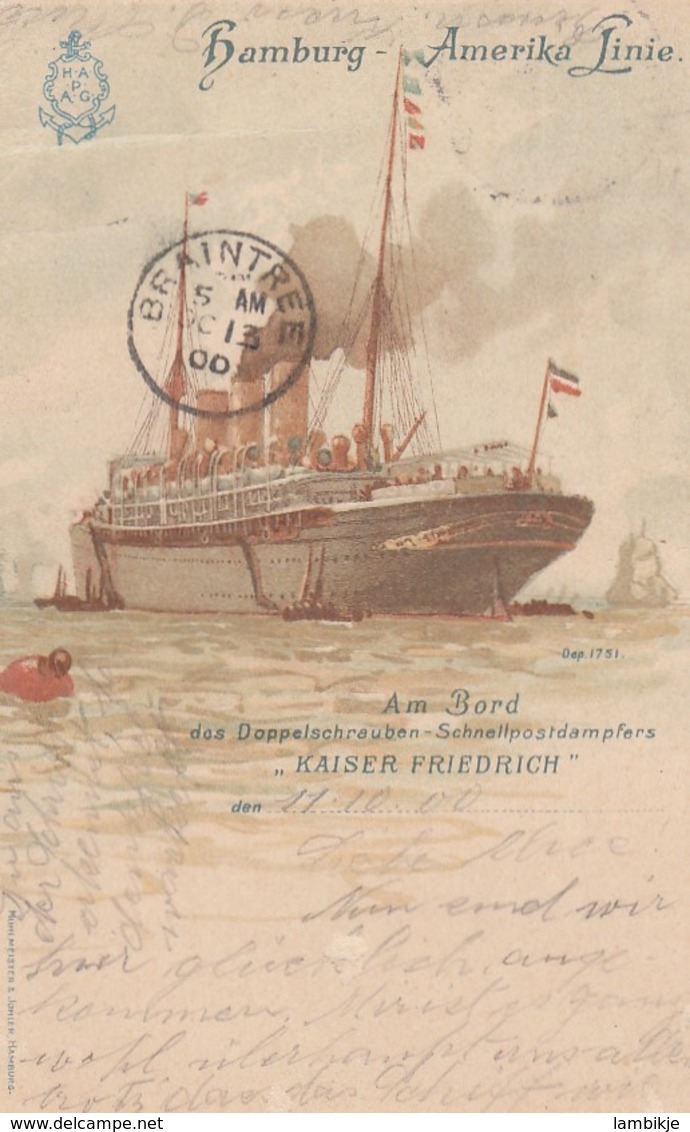 Deutsches Reich Postkarte Seepost Hamburg - NYC 1900 - Oblitérés