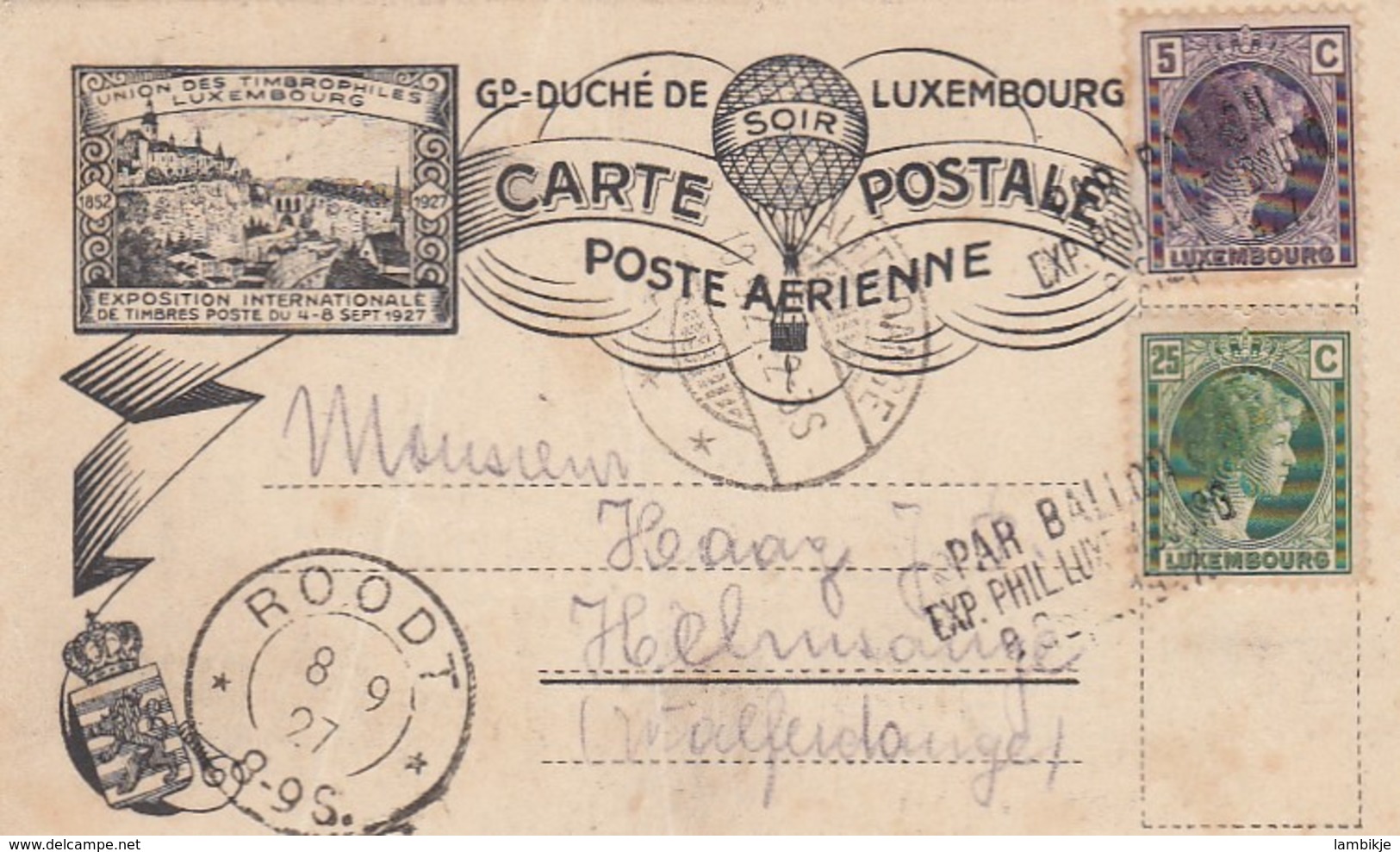 Luxemburg Carte Postale 1924 Par Ballon - Oblitérés