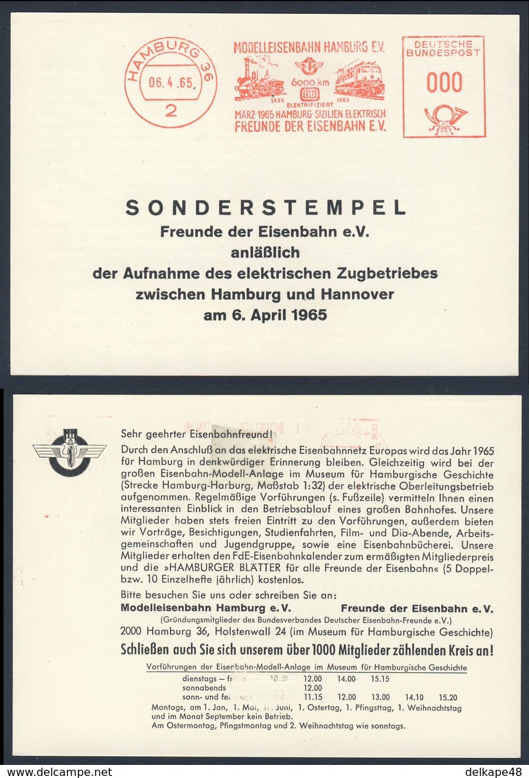 Deutschland Germany 1965 Card / Karte - Hamburg-Sizilien - 6000 Km Elektrifiziert, 1935-1965 - Modelleisenbahn Hamburg - Treinen