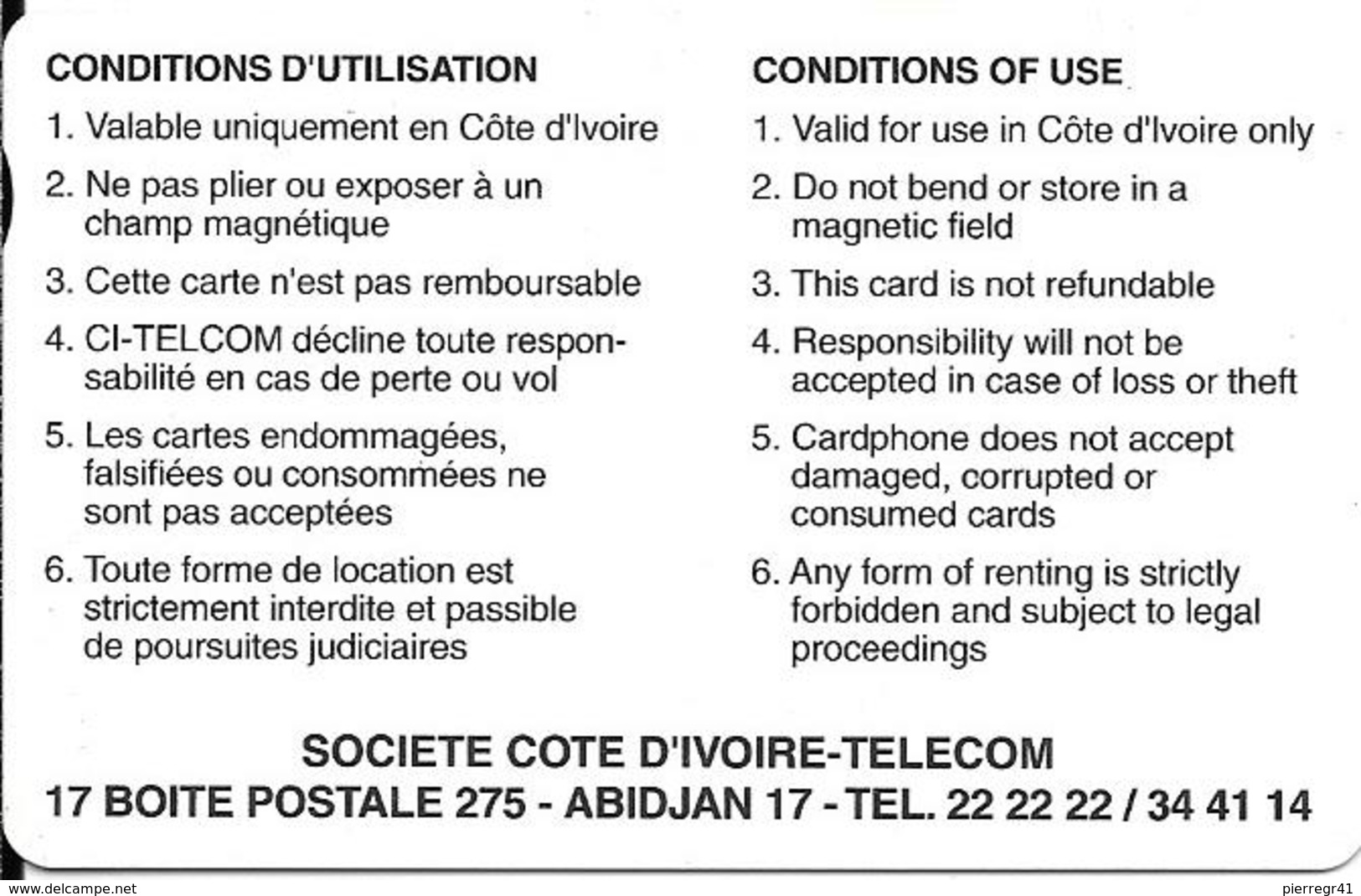 CARTE MAGNETIQUE-COTE IVOIRE-AUTELCA-2500 FCFA-BLEU-V° Adresse Operateur Sur 2 Lignes-TBE-RARE - Costa D'Avorio