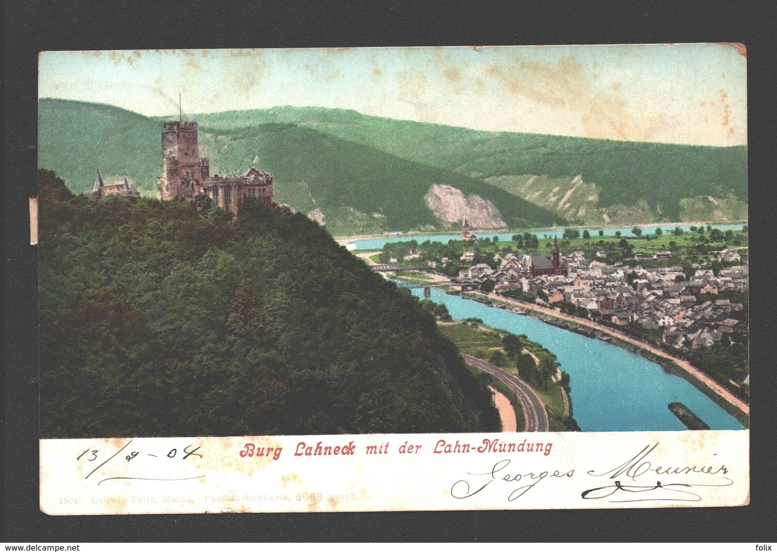 Lahnstein - Burg Lahneck Mit Der Lahn-Mündung - Single Back - 1904 - Lahnstein