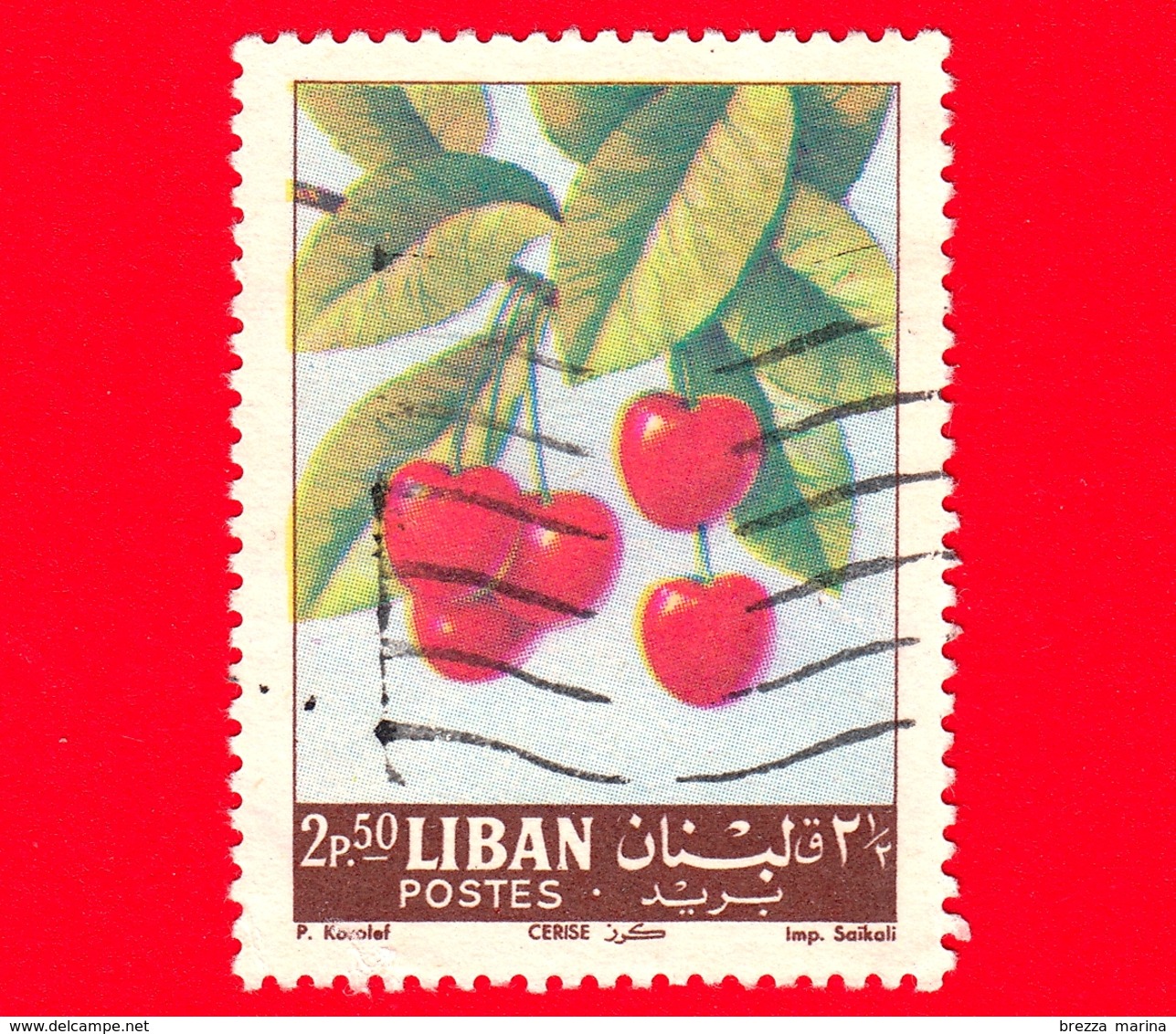 LIBANO - Usato - 1962 - Frutta - Ciliegie - Prunus Avium - Cerise - 2.50 - Libano