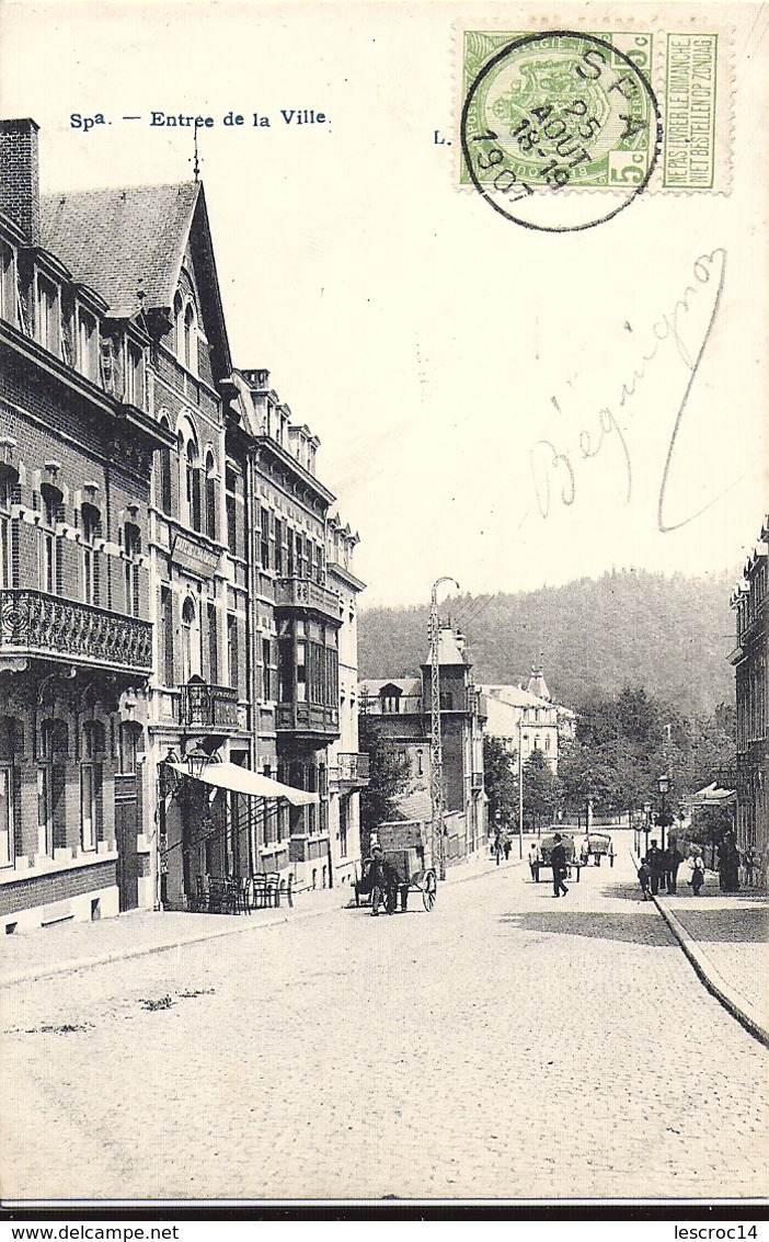 SPA Entrée De La Ville 1907 Bel Affranchissment Cachet Spa - Spa