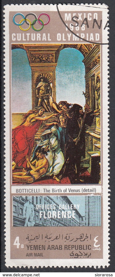 Yemen 1968 YAR Mi. 881 Errore Mistake Il Dipinto è Calunnia, Non Nascita Di Venere Quadro Botticelli Firenze - Errores En Los Sellos