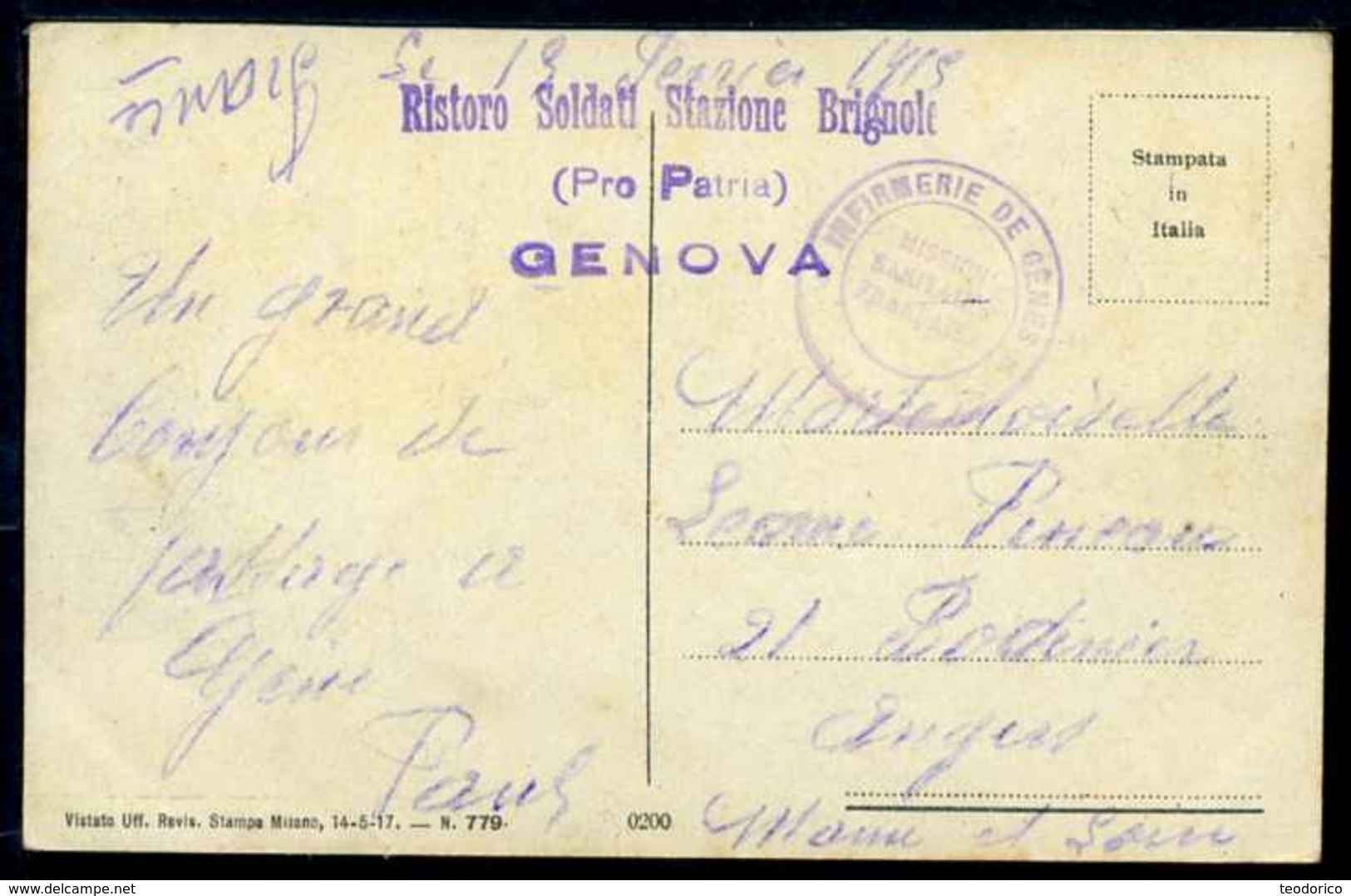 Genova - Piazza De Ferrari - Posta Militare 1919 - Timbro Posto Di Ristoro Soldati Stazione Brignole - Rif. Ab724 - Genova