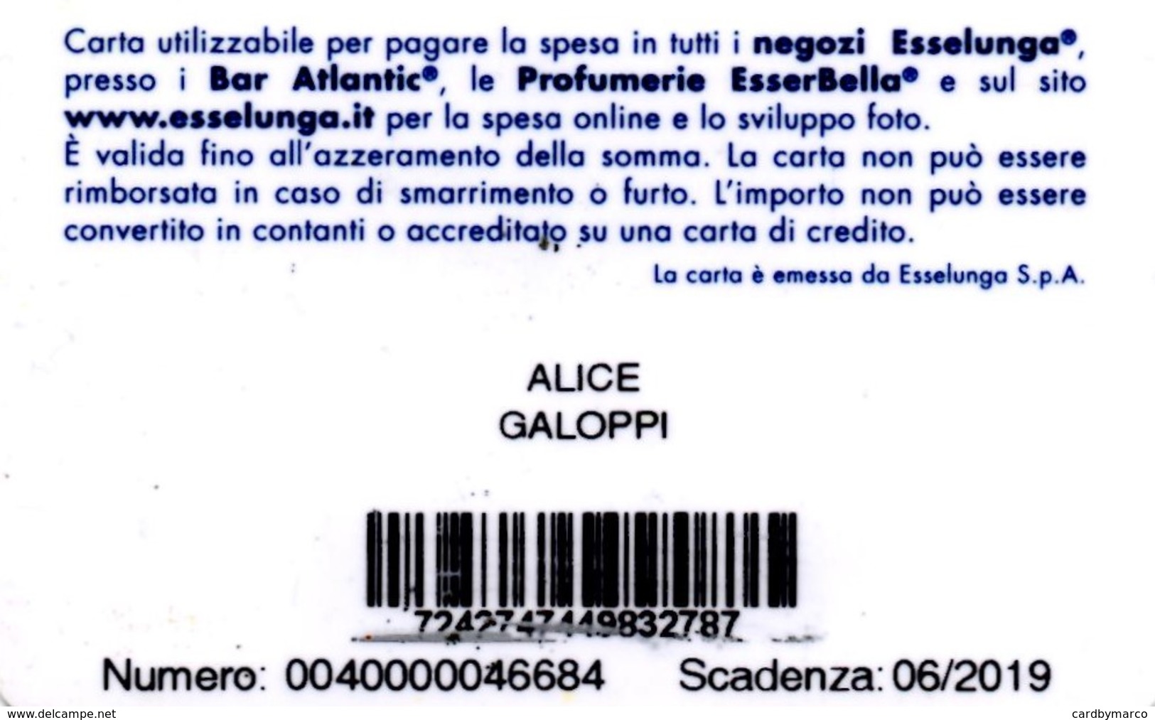 *ITALIA - ESSELUNGA - GIFT CARD (06/2019)* - Gift Cards