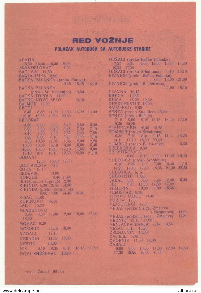 Yugoslavia - BUS Station Novi Sad - Old Flayer Schedule Of Domestic- International Departures Bus Lines Timetable 1967 - Europe