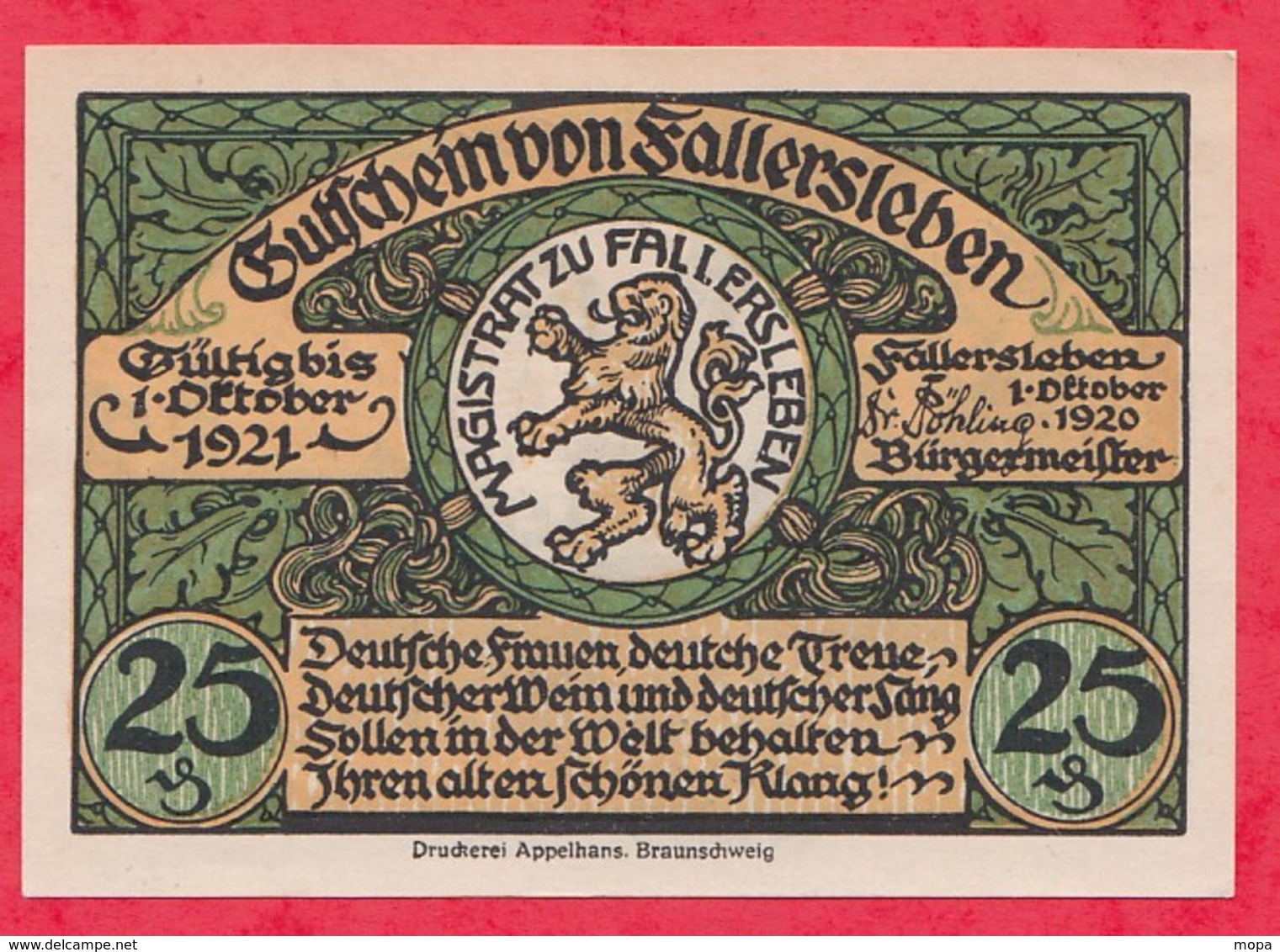 Allemagne 1 Notgeld De 10 Pfenning  Stadt Fallensleben Dans L 'état  N °3934 - Collections