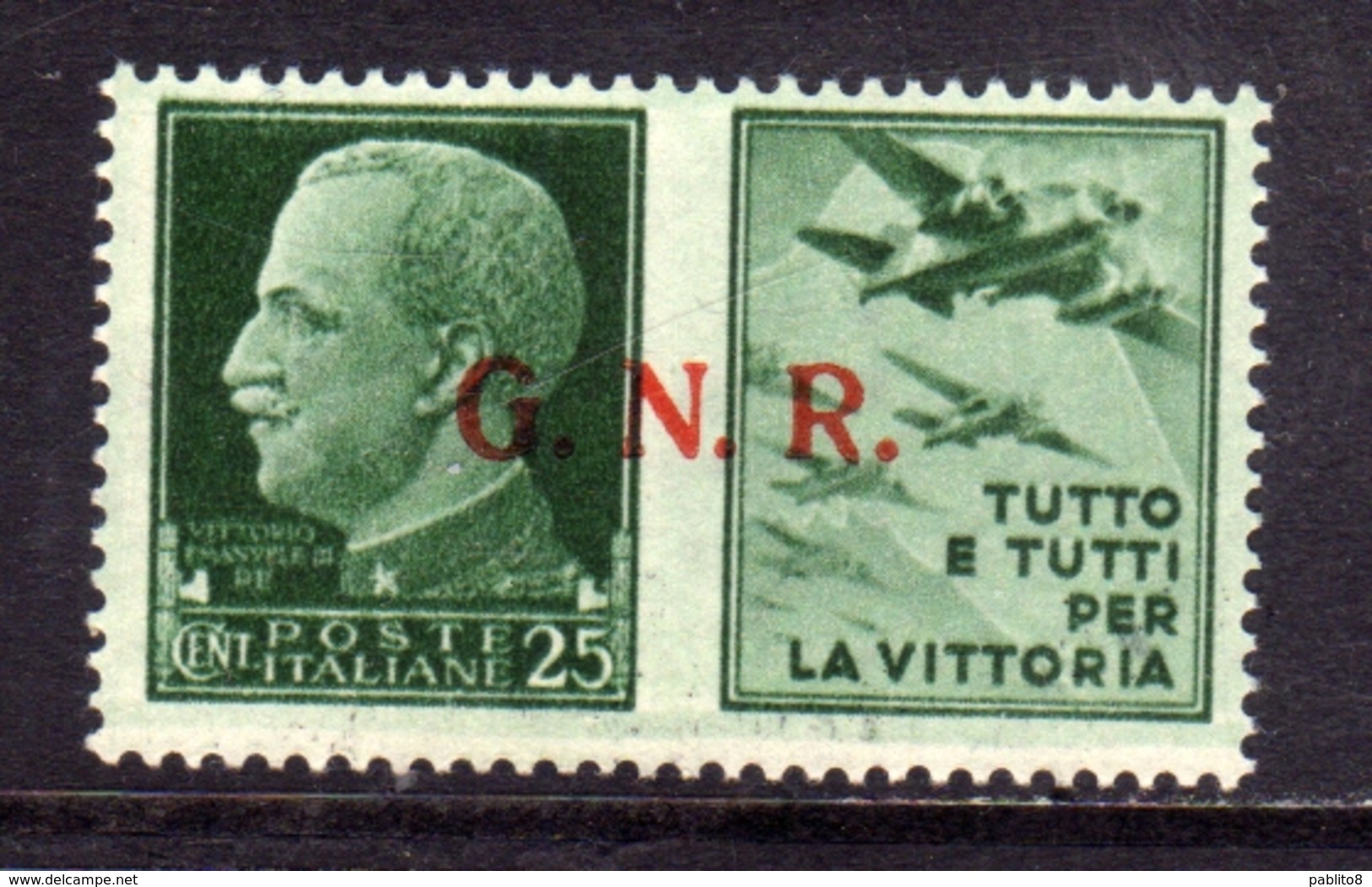 ITALIA REGNO ITALY KINGDOM 1944 REPUBBLICA SOCIALE ITALIANA PROPAGANDA DI GUERRA RSI GNR CENT. 25 III TIPO MNH - Oorlogspropaganda