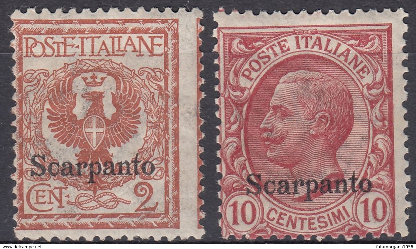 ITALIA - SCARPANTO - 1912 - Lotto Di 2 Valori Nuovi Non Linguellati: Unificato 1 E 3. - Egée (Scarpanto)