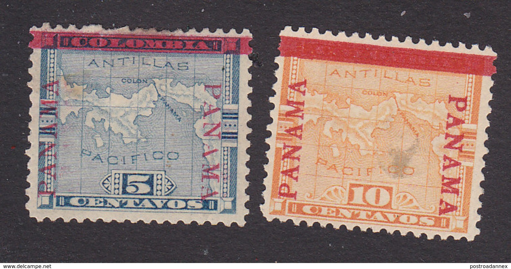 Panama, Scott #78-79, Cancelled?/Mint Hinged, Map Overprinted, Issued 1904 - Panama