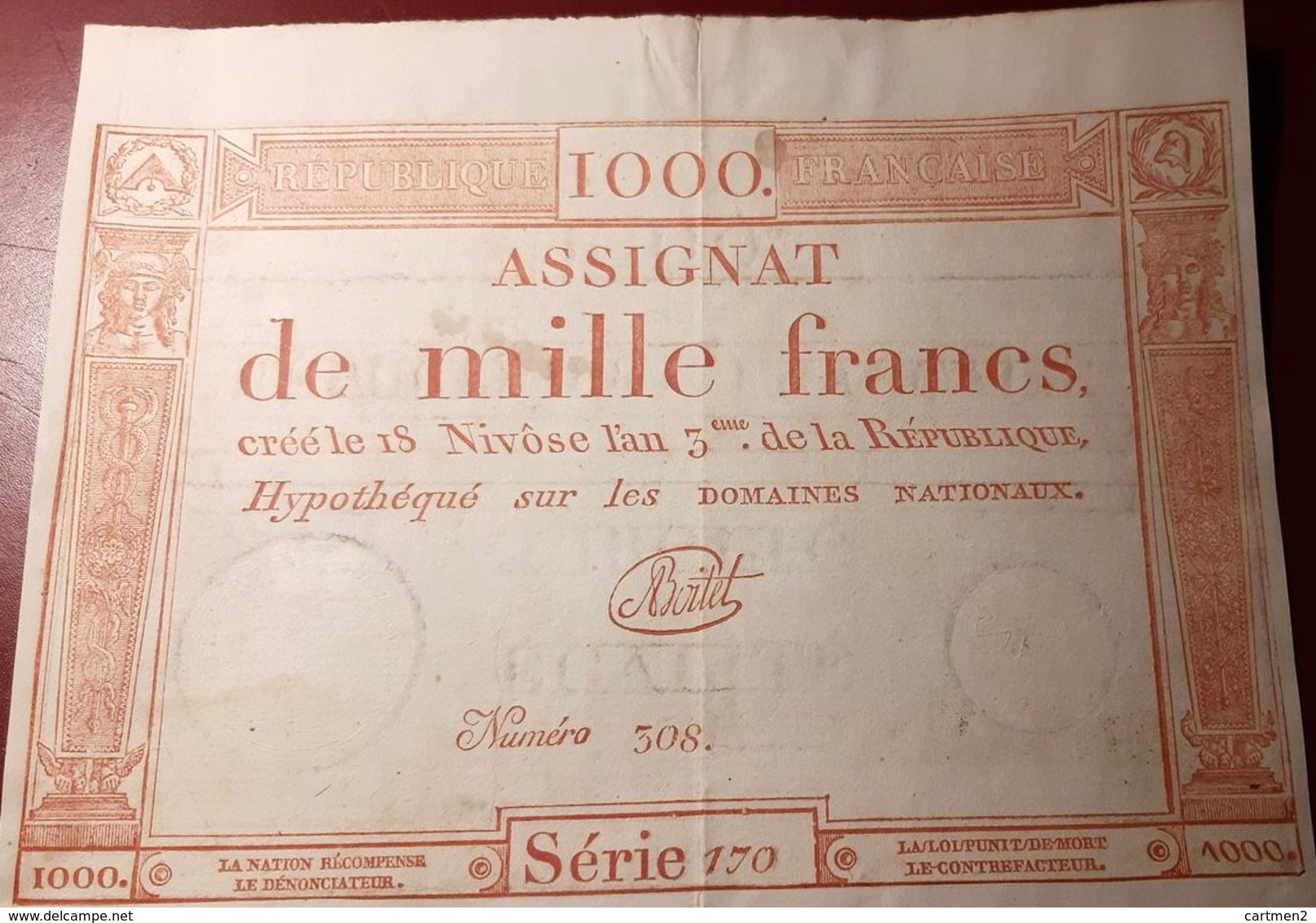 ASSIGNAT DE MILLE FRANCS EN TRES BON ETAT MONNAIE BILLET PHOTO RECTO-VERSO NUMISMATIQUE - Assignats