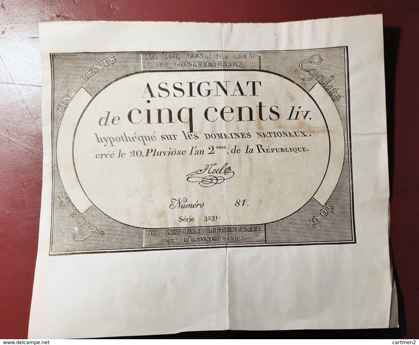 ASSIGNAT DE CINQ CENTS LIVRES EN BON ETAT MONNAIE BILLET PHOTO RECTO-VERSO NUMISMATIQUE - Assignats