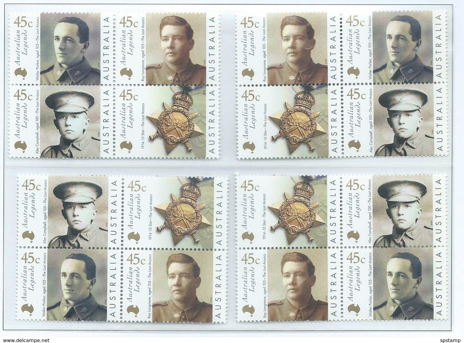 Australia 2000 Australia Day The Last Anzacs Se-tenant Blocks Of 4 X 4 Different Positions MNH - Mint Stamps