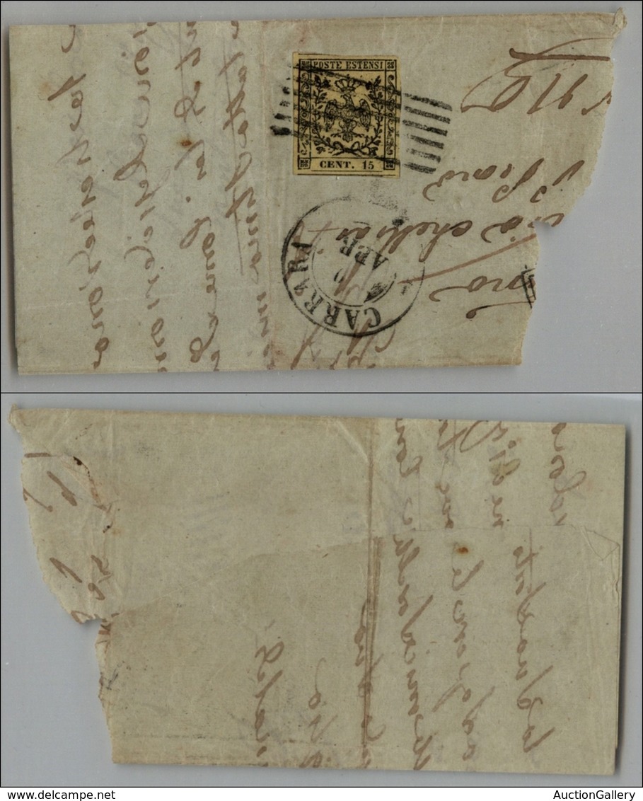 ANTICHI STATI - MODENA - 1852 - 15 Cent (3) - Parte Di Letterina Da Carrara(60+) - Sonstige & Ohne Zuordnung