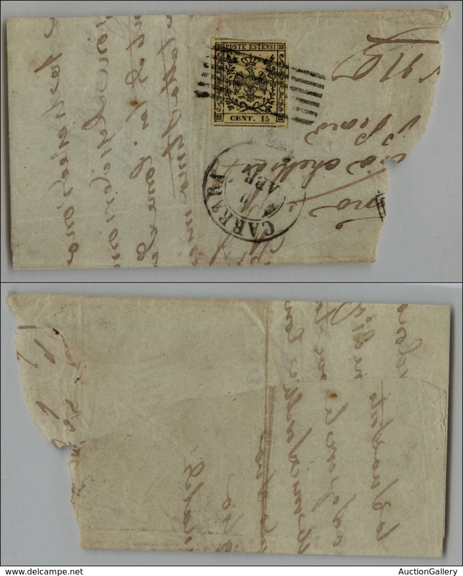 ANTICHI STATI - MODENA - 1852 - 15 Cent (3) - Parte Di Letterina Da Carrara(60+) - Andere & Zonder Classificatie