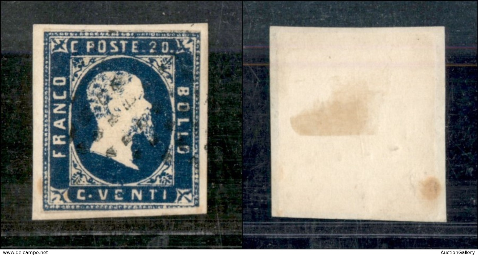 ANTICHI STATI - SARDEGNA - 1851 - 20 Cent (2) Usato Su Frammento - Stretto A Destra E Corto In Basso (650) - Andere & Zonder Classificatie