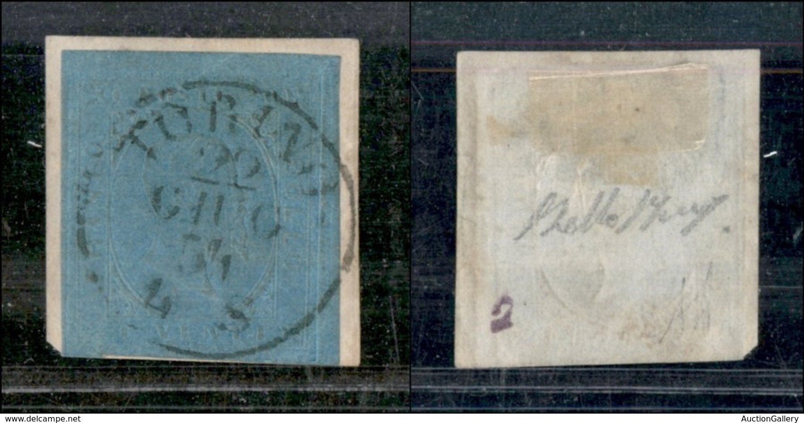 ANTICHI STATI - SARDEGNA - 1853 - 20 Cent (5) Usato Su Frammento - Corto In Basso (475) - Other & Unclassified