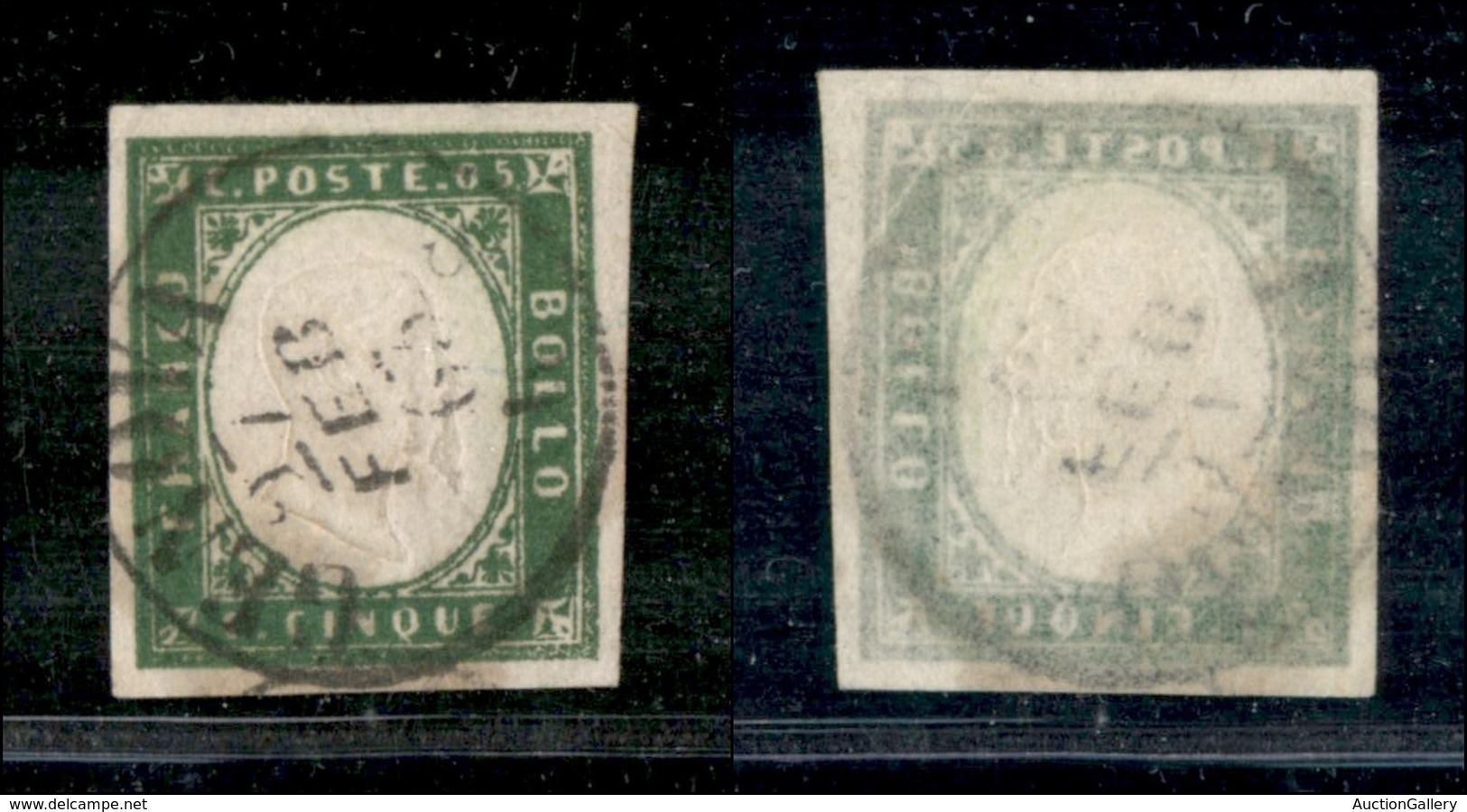 ANTICHI STATI - SARDEGNA - 1862 - 5 Cent (13 Db - Verde Giallastro) Usato A Genova Il 27.2.63 - Leggero Decalco Della Co - Other & Unclassified