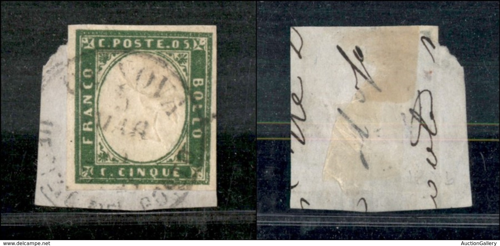 ANTICHI STATI - SARDEGNA - 1862 - 5 Cent (13 Db - Verde Giallastro) Usato A Genova Porto Il 5.3.63 Su Frammento - Sonstige & Ohne Zuordnung