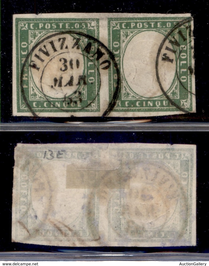 ANTICHI STATI - SARDEGNA - 1863 - 5 Cent (13 E) - Coppia Usata A Fivizzano - Andere & Zonder Classificatie