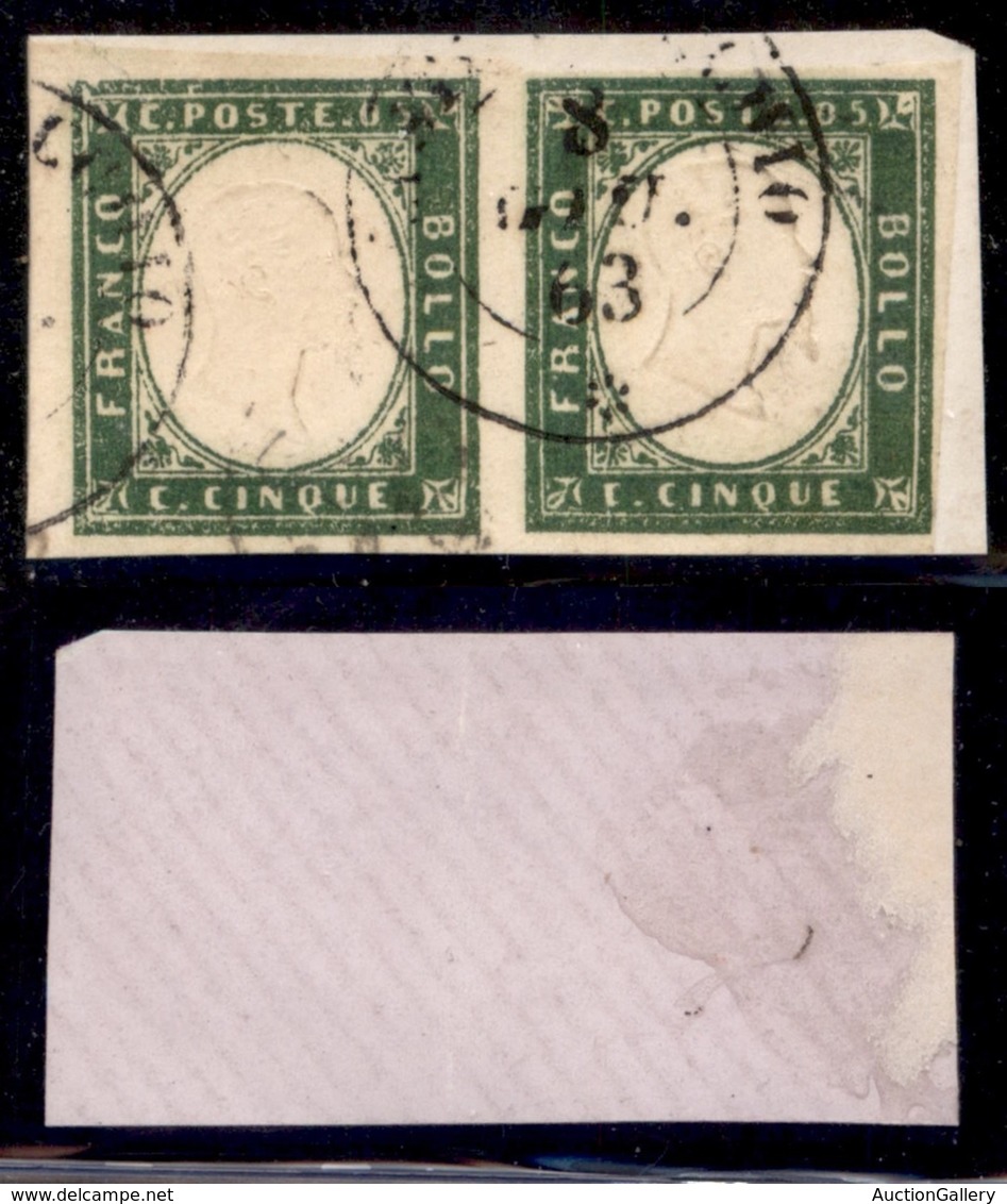 ANTICHI STATI - SARDEGNA - 1863 - 5 Cent (13 E) - Coppia Usata Su Frammento - Andere & Zonder Classificatie