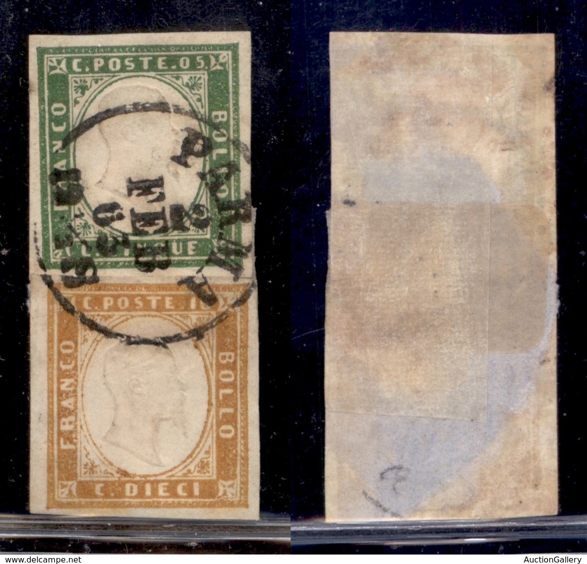 ANTICHI STATI - SARDEGNA - 1863 - 5 Cent (13 Ea) + 10 Cent (14 E) Usati A Parma - Uniti Con Linguelle - Sonstige & Ohne Zuordnung