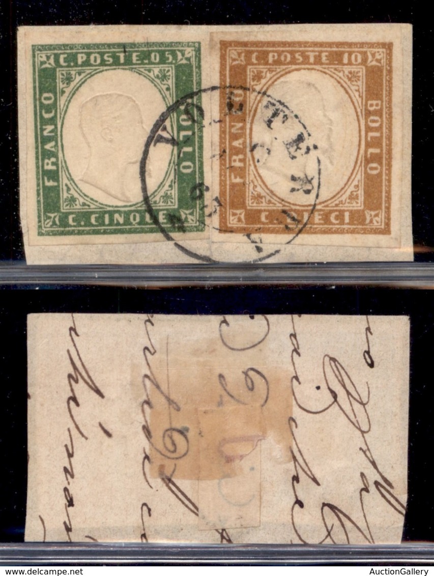 ANTICHI STATI - SARDEGNA - 1863 - 5 Cent (13 Ea) + 10 Cent (14 Dg) Usati A Volterra Su Frammento - Altri & Non Classificati