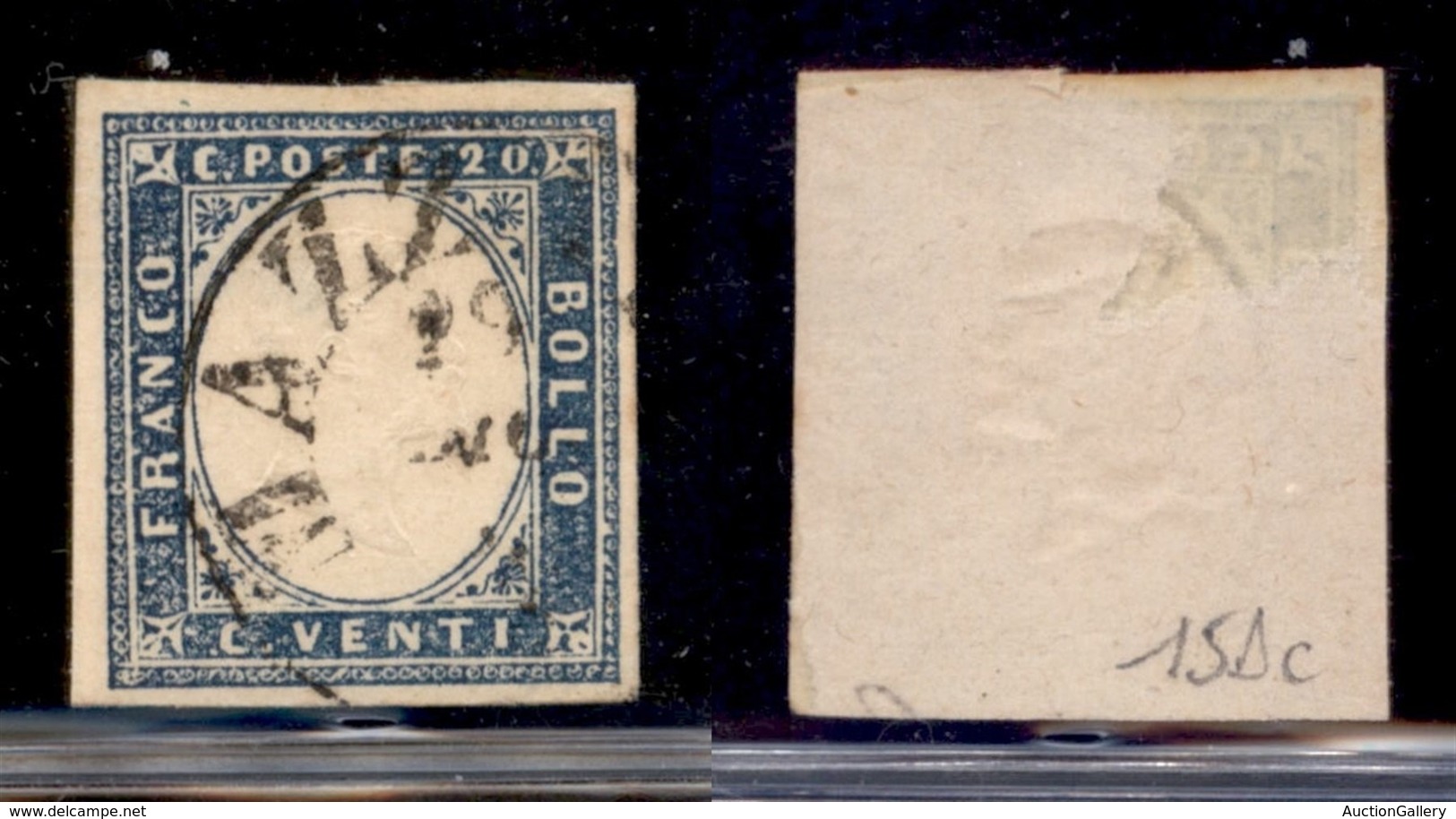 ANTICHI STATI - SARDEGNA - 1861 - 20 Cent (15 Dc - Azzurro Oltremare) Usato A Mazzara - Other & Unclassified