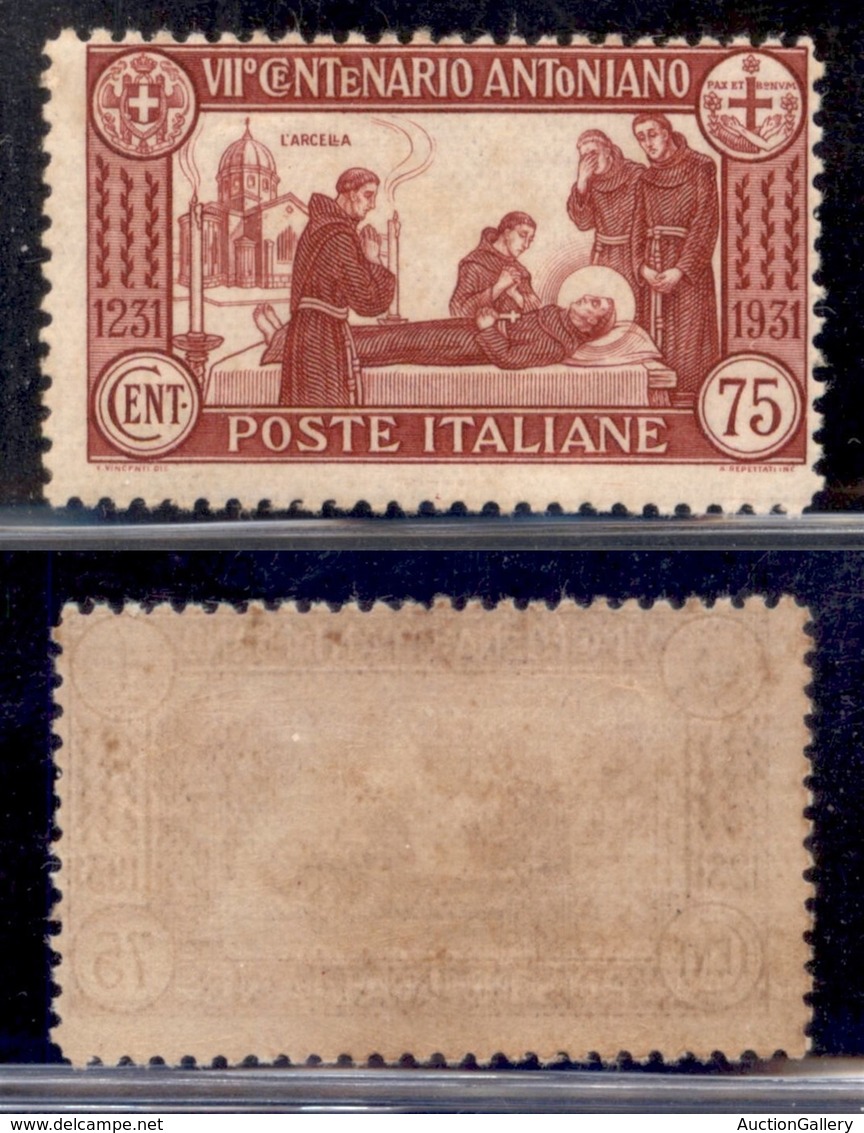 REGNO - REGNO - 1931 - 75 Cent S. Antonio (296) - Gomma Integra (30) - Other & Unclassified